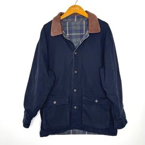 Geoffrey Beene Cotton Reversible Chore Jacket Leather Corduroy Trim Large